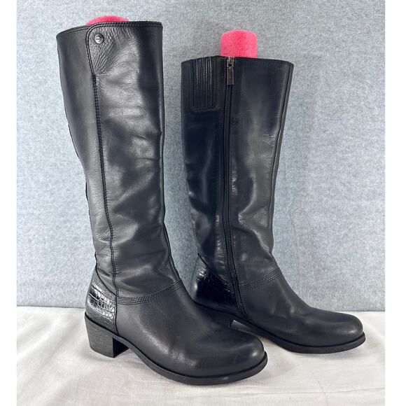 UGG Womens sz 7.5/8 Barton Croco Tall Black Leather Riding Boot Classic SEE DISC - Picture 1 of 14